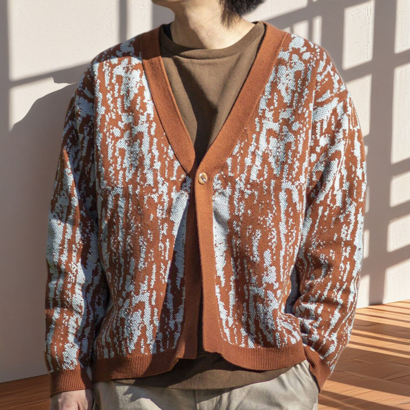 Herren Strickcardigan Modern mit V-Ausschnitt und Muster
