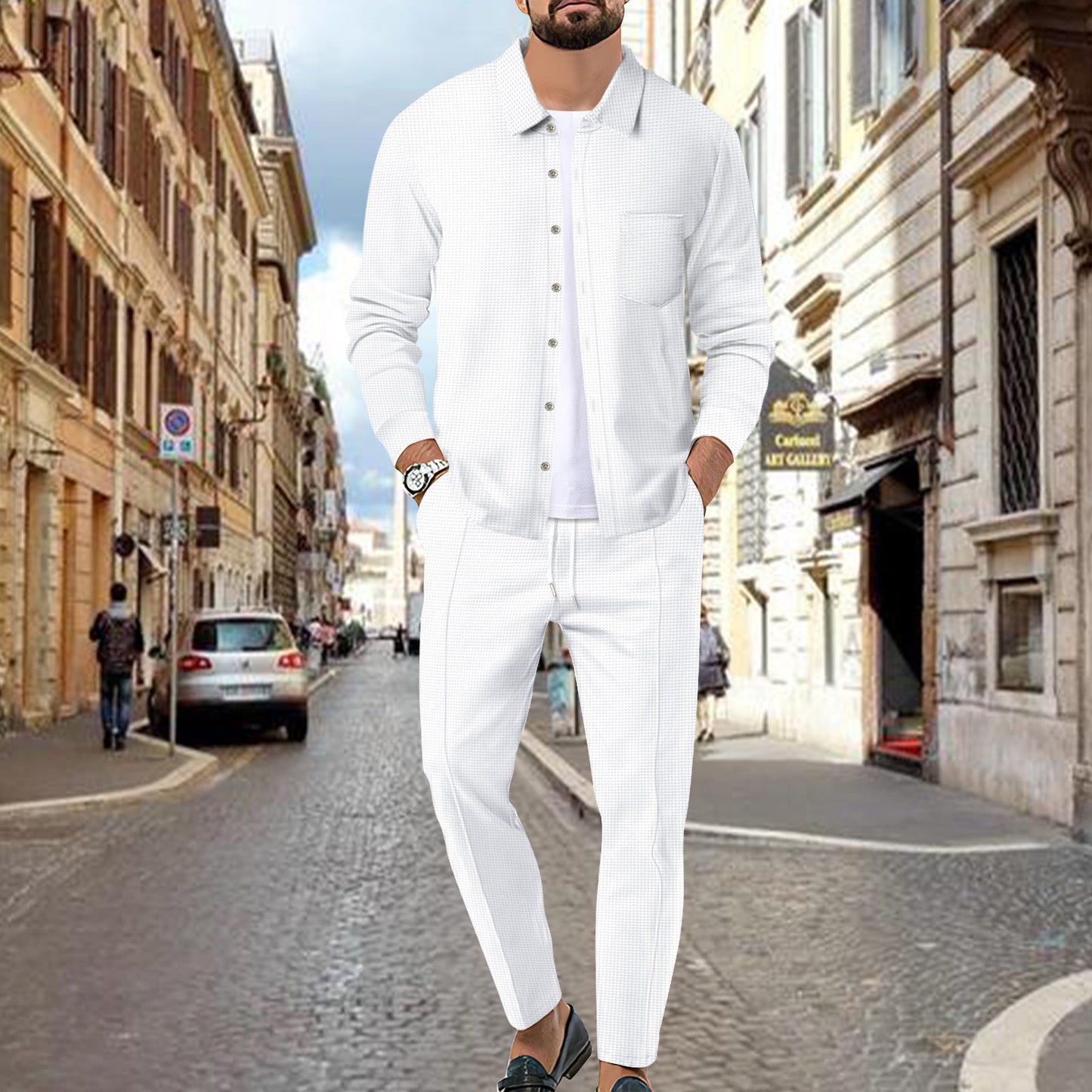 Herren Freizeitset Bequem Jogginghose Mit Struktur Oberteil