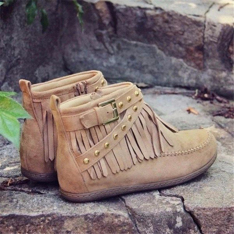 Damen Stiefeletten Mokassin Fransen Nieten Modern Schuhe