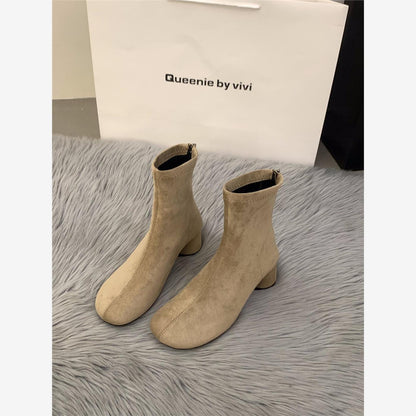 Damen Stiefeletten Blockabsatz Reißverschluss Elegante Schuhe
