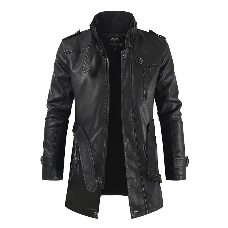Lederjacke Herren Kunstleder Schnüren Kragen Schwarz