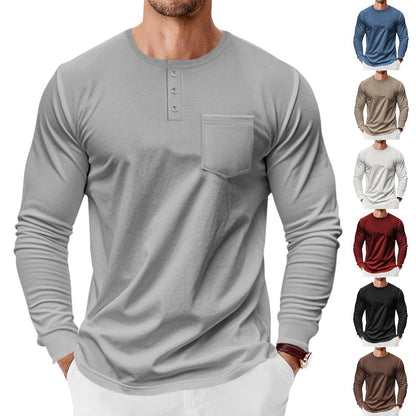 Herren Langarmshirt Modern mit Henley Ausschnitt und Brusttasche - BerlinGlamour