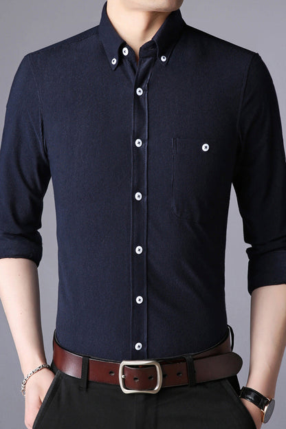 Herren Langarmhemd Klassisch Slim Fit Button Down Kragen
