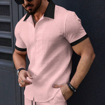 Herren Kurzarm-Hemd Modern mit Kontrastkragen und Struktur Optik