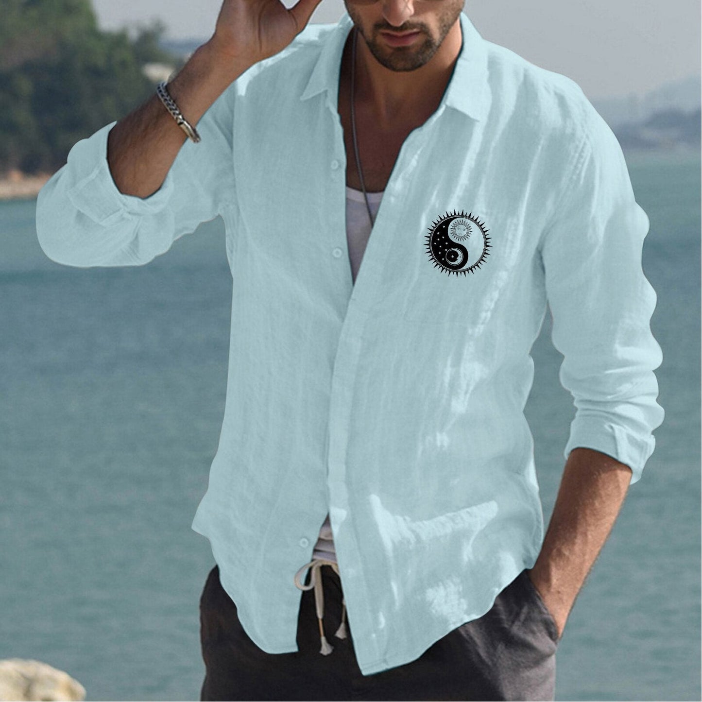 Herren Leinenhemd Sommerlich Bunt Modern