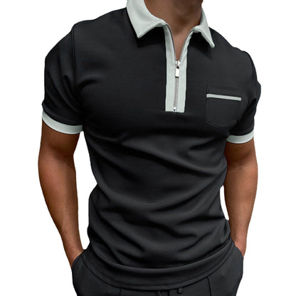 Herren Polohemd Reißverschluss Brusttasche Modern Sportlich
