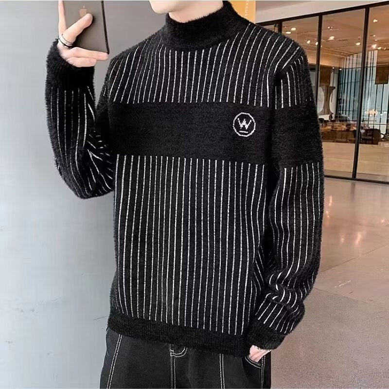 Herren Rollkragenpullover Gestreift Kuschelig Warm - BerlinGlamour