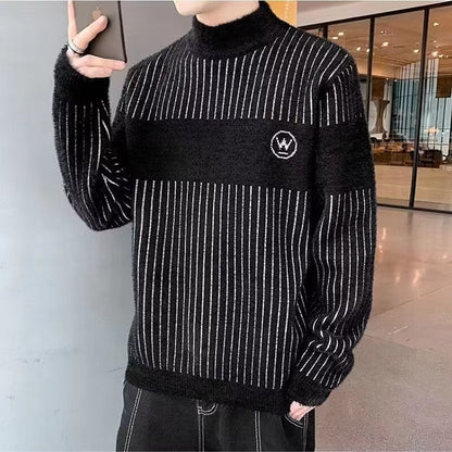 Herren Rollkragenpullover Gestreift Kuschelig Warm - BerlinGlamour