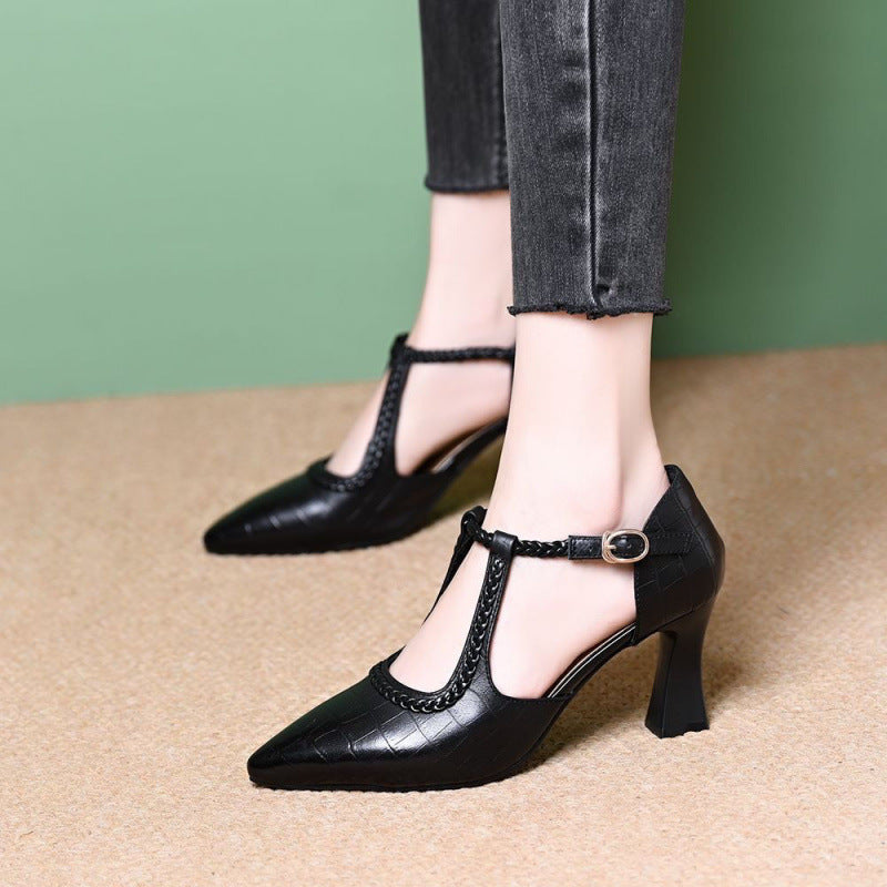 Damen Pumps High Heel mit Riemen Design Elegant Schuhe