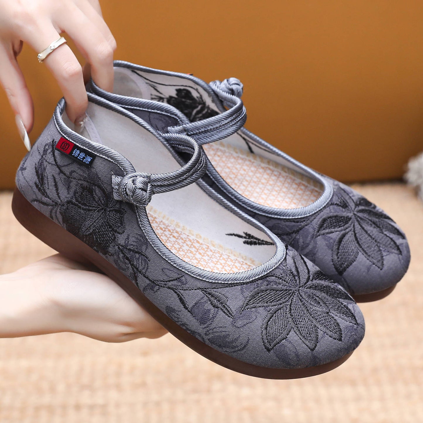 Damen Ballerinas mit Blumenstick Design Modisch