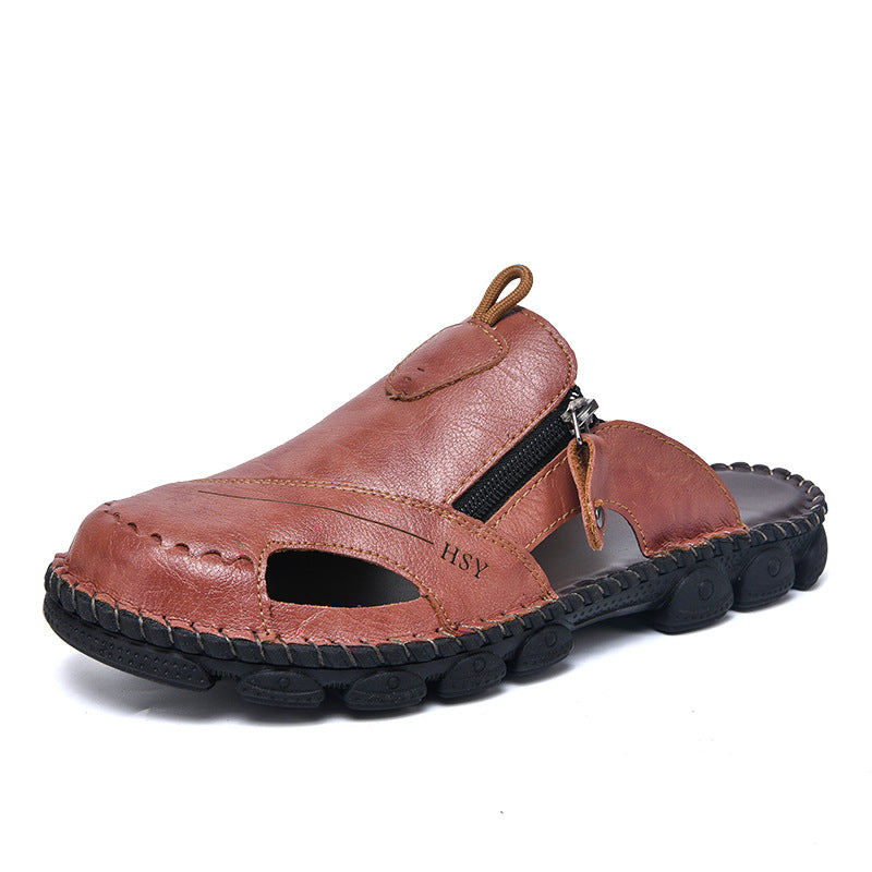 Leder-Sandalen Herren Bequem Reißverschluss Schnellverschluss Schuhe
