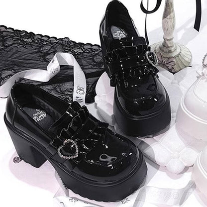 Damen Plateau-Schnürschuhe Rüschen Herzschnalle Modisch