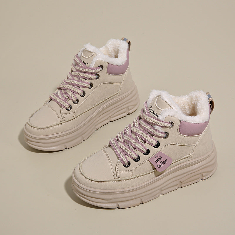 Damen Sneaker High Top Kuschelig Warm mit Profilsohle
