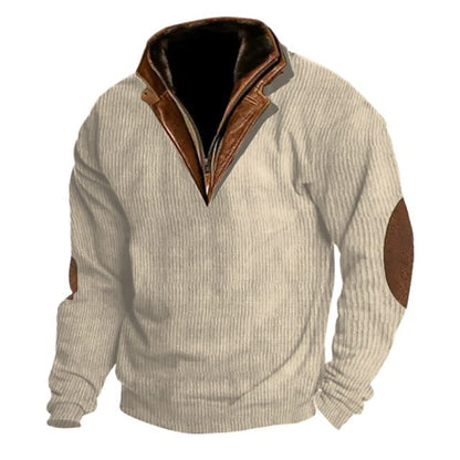 Herren Strickpullover Leder Details Hochkragen Modern
