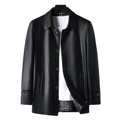 Herren Lederjacke Elegant Schnitt mit Taschen