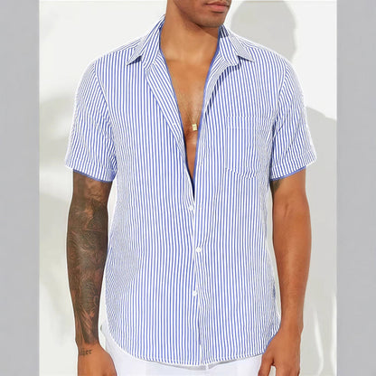 Herren Hemd Kurzarm Streifen Button Down Sommer