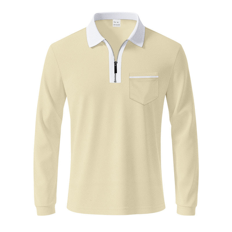 Herren Polo Langarm mit Reißverschluss und Brusttasche Modern