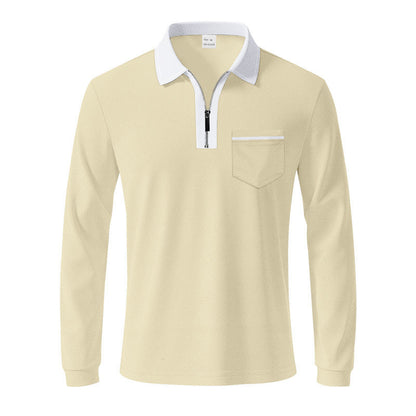 Herren Polo Langarm mit Reißverschluss und Brusttasche Modern