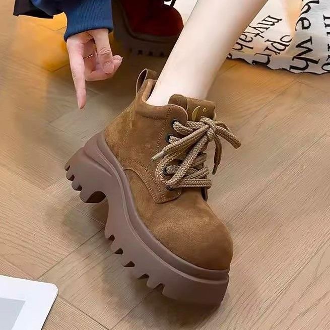 Damen Stiefel Chunky Boots Hoch mit Schnürverschluss Robust