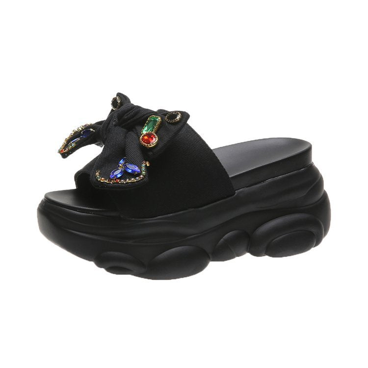 Damen Plattform-Pantoletten Hoher Absatz Glitzer Strass