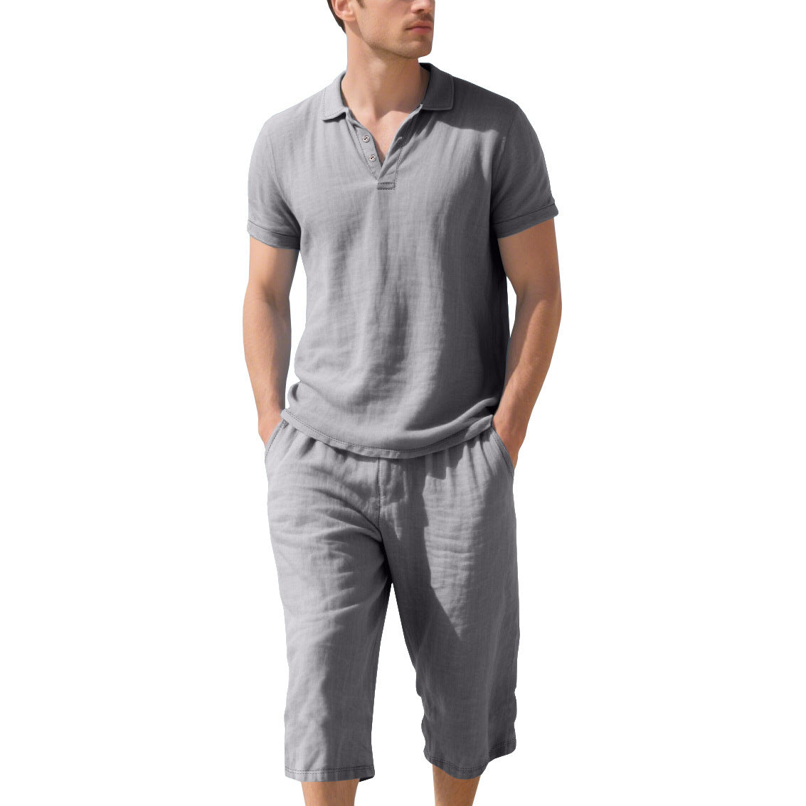 Herren Polohemd Kurzarm mit elastischen Shorts Leinwand Sommer
