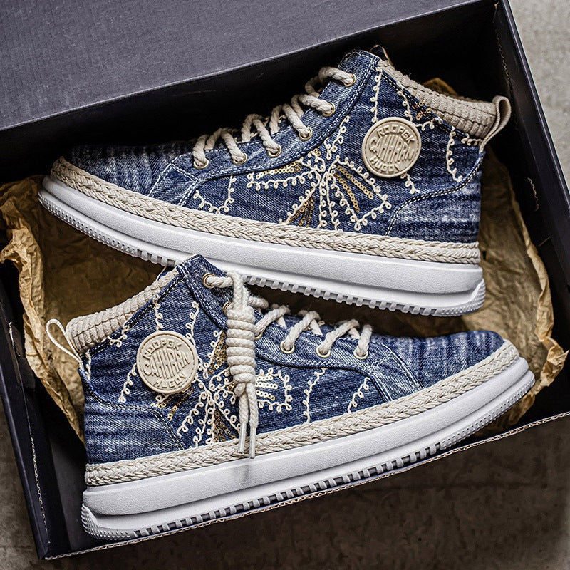 Damen Sneaker Hohe Denim Schuhe Robust