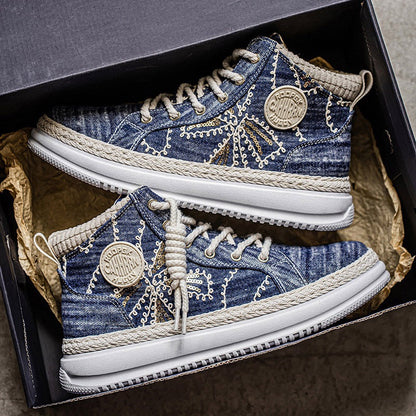 Damen Sneaker Hohe Denim Schuhe Robust