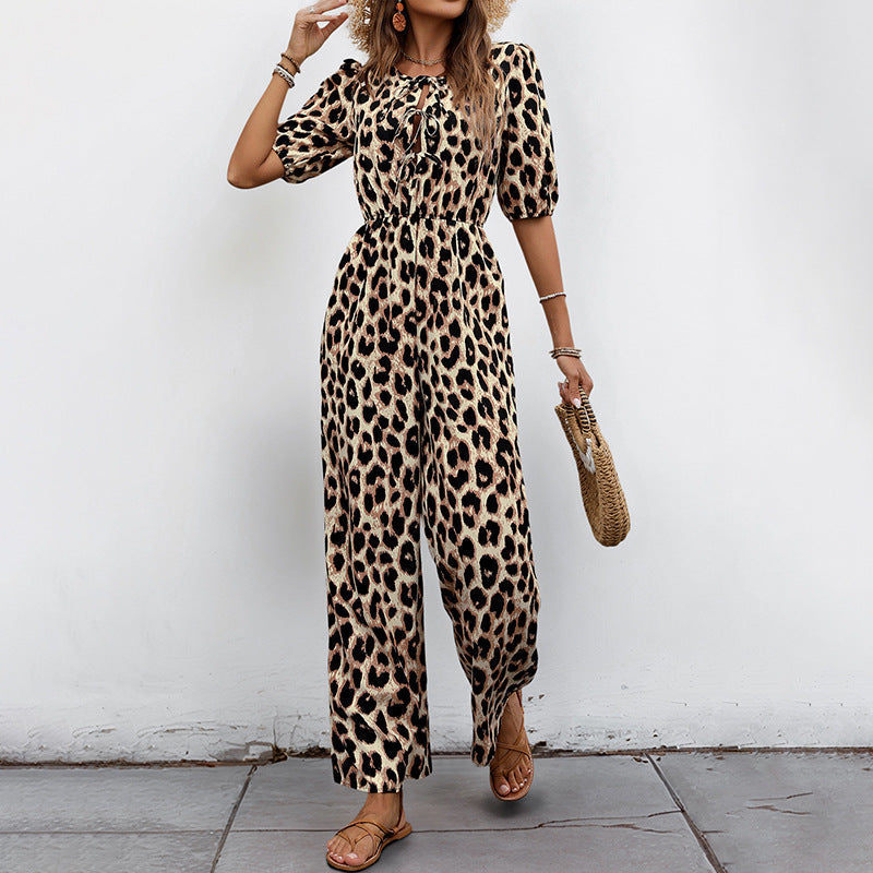 Damen Jumpsuit Leo-Print Schulterfrei Elegant
