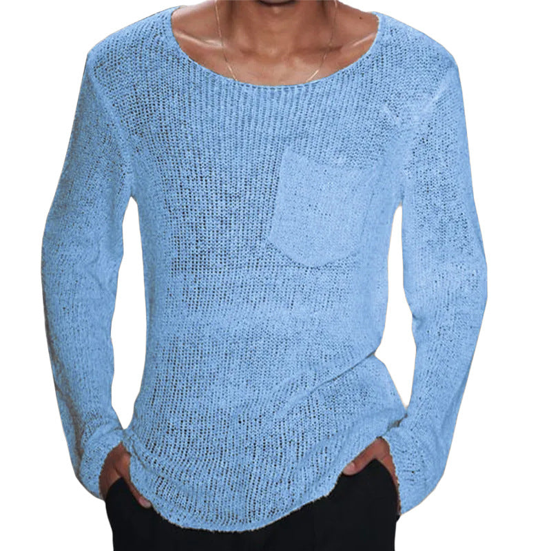 Herren Pullover Lässig Offene Maschen Brusttasche