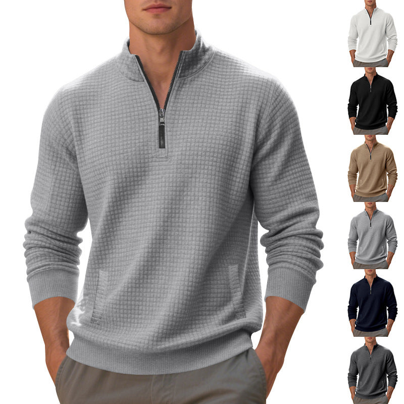 Herren Fleece Pullover mit Reißverschluss Modern Struktur - BerlinGlamour