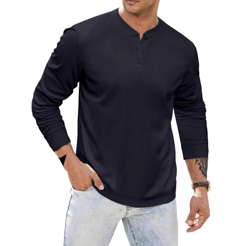 ein möglicher Titel: Herren Langärmliges Henley-Shirt mit Knopfleiste und strukturierter Oberfläche BerlinGlamour - BerlinGlamour