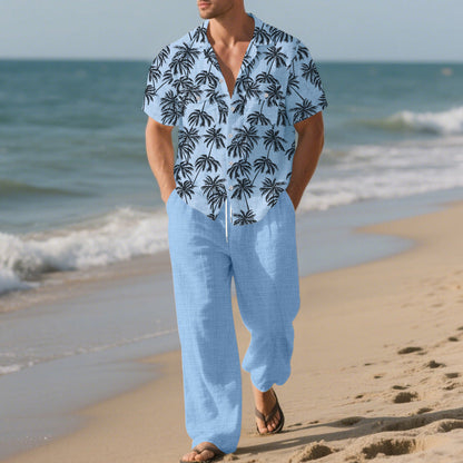 Herren Kurzarmhemd Palmenmuster Sommer Modern - BerlinGlamour