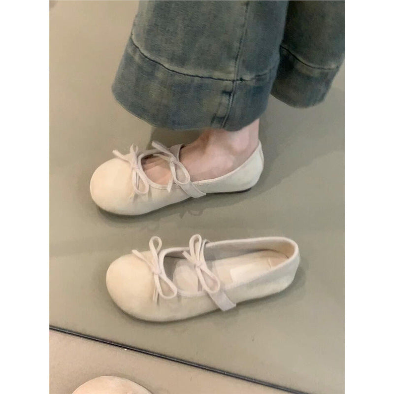 Damen Ballerinas mit Schleifen Bequem Lederschuhe Frauen