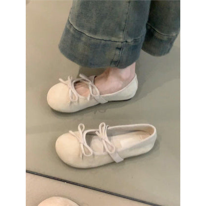 Damen Ballerinas mit Schleifen Bequem Lederschuhe Frauen