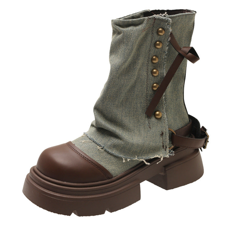 Damen Stiefeletten Chunky Robust mit Riemen Schwarz