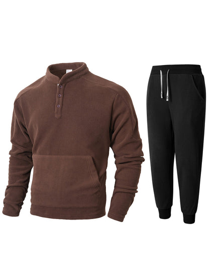 Herren Fleece Trainingsanzug Set Warm mit Taschen und Knöpfen