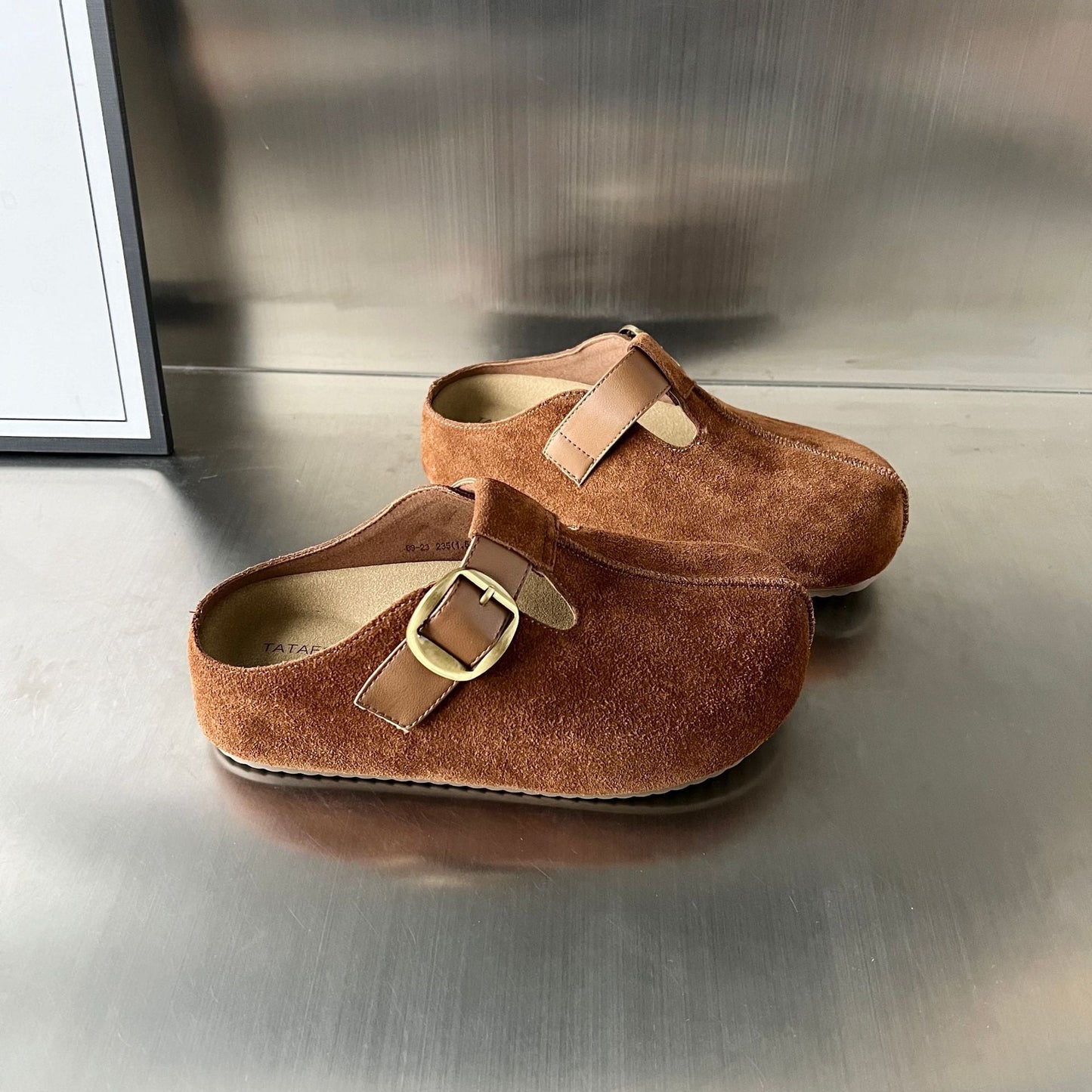 Damen Clogs Wildleder Elegant Schnallenverschluss Bequem