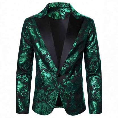 Herren Smoking Blazer Elegant Floralmuster Schwarzer Anzug