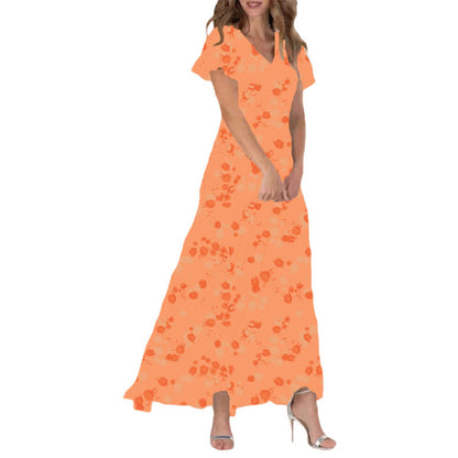 Damen Maxikleid Lang Florale Blumen Chiffon Kleid