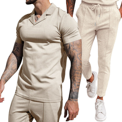 Herren Freizeit Set Kurzarm Polohemd schmale Hose Elegant - BerlinGlamour