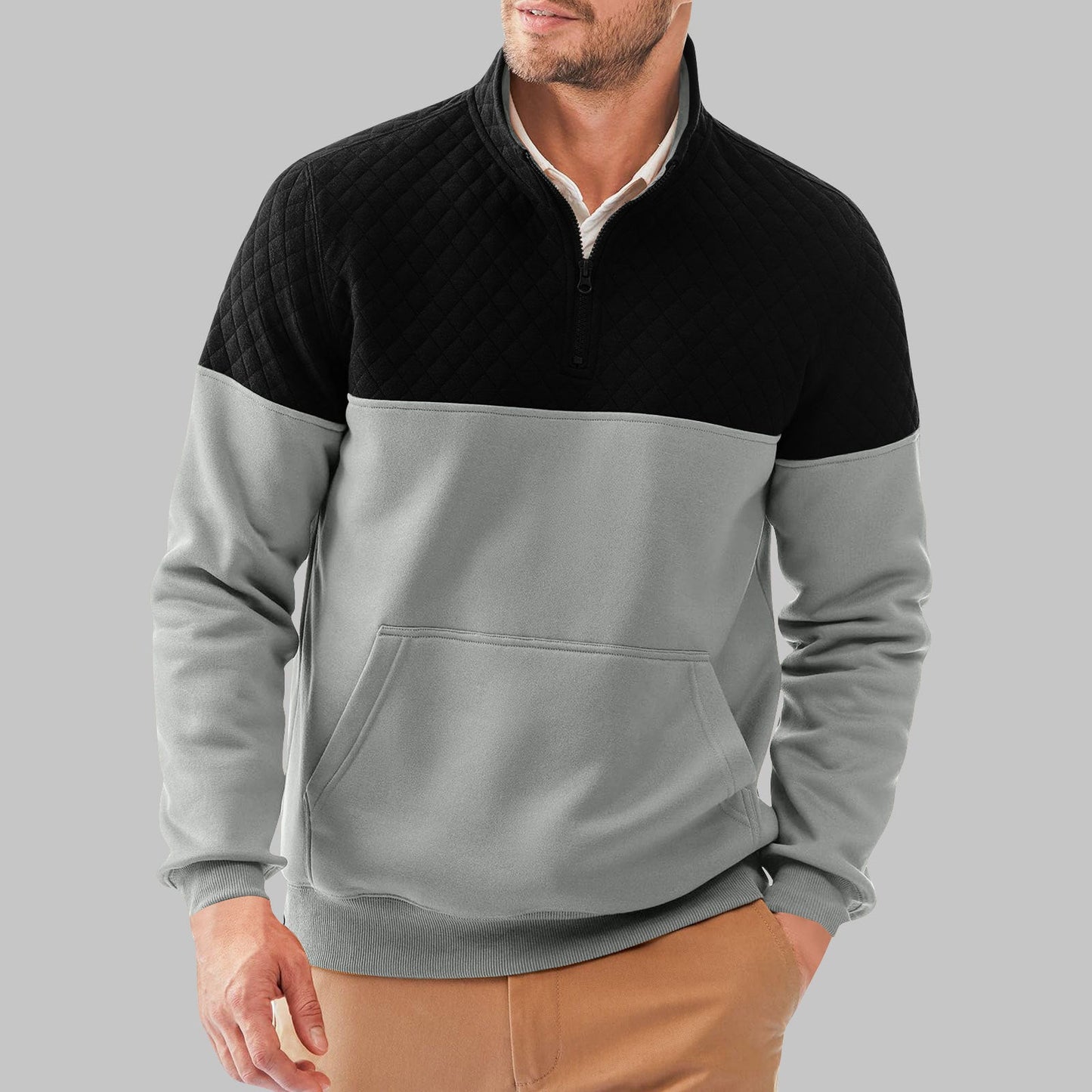 Herren Stepppullover Warm Hochkragen Kängurutasche
