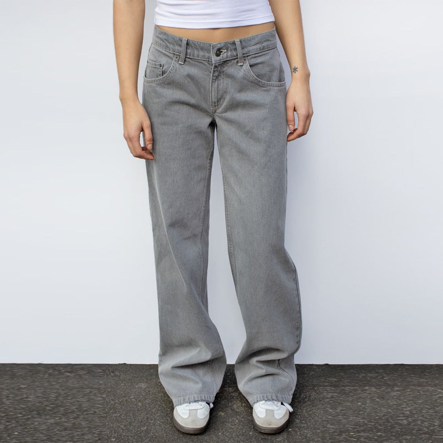 Damen Highwaist Jeans Weite Bein Verstellbar