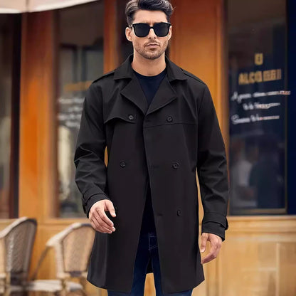 Herren Trenchcoat Eleganter Langmantel Mit Taschen