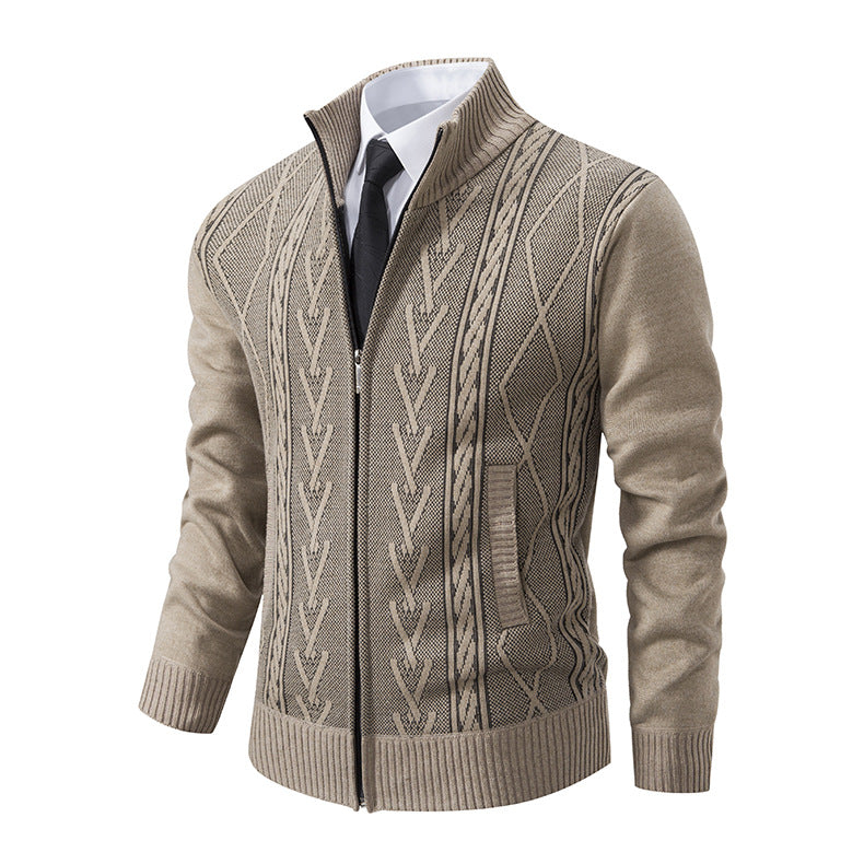 Herren Strickjacke Aran Muster Zipper Modern
