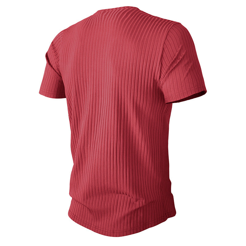 Herren Rundhalsshirt Slim Fit Strukturiert Atmungsaktiv