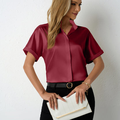 Elegante Damenbluse Satin mit Klassischem Kragen
