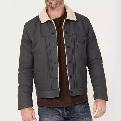 Herren Denimjacke Teddykragen Warm Gefüttert Praktisch