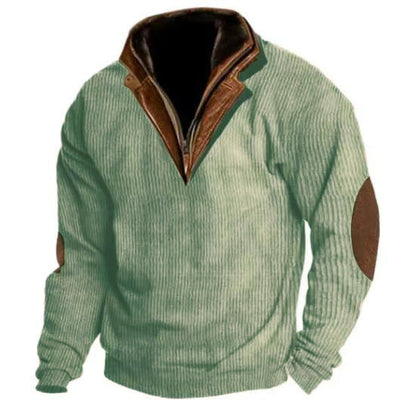 Herren Strickpullover Leder Details Hochkragen Modern