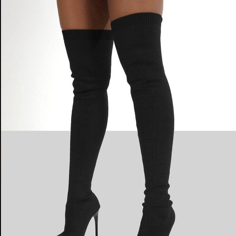 Damen Stiefel Overknee Spitz Absatz Strickdesign Elegante
