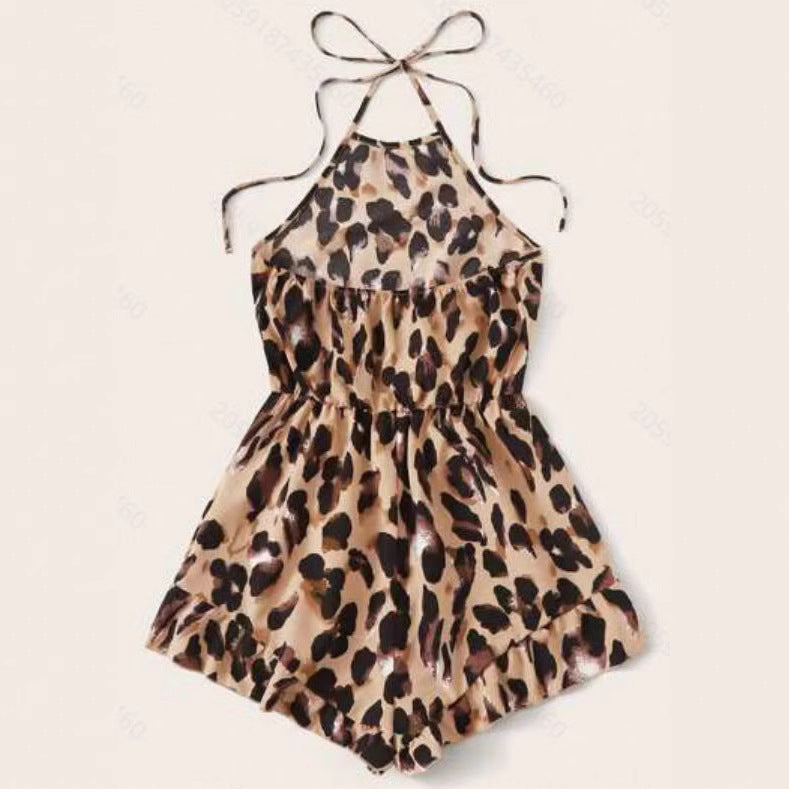 Ärmelloser Damen Jumpsuit Tiermuster Mit Trägern